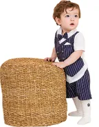 Baby Boy Bow Front Button Shirt & Striped Print Vest & Pants