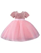 Toddler Girl Short Sleeve Sequins Flower Dress