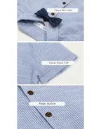 Toddler Boys Bow Tie Short Sleeve Striped 100% Washed Linen Shirt & Suspender Shorts