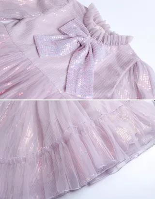 Allovin Toddler Girl A-line Long Sleeve Princess Sequin Tulle Dress for Party