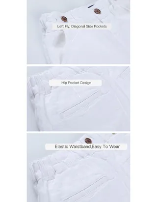 Toddler Boys Bow Tie Short Sleeve Striped 100% Washed Linen Shirt & Suspender Shorts