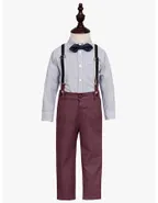 Toddler Boys Bow Tie Button Up Long Sleeve Shirt & Suspender Pants