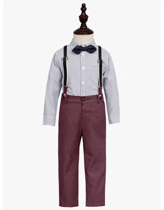 Toddler Boys Bow Tie Button Up Long Sleeve Shirt & Suspender Pants