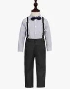 Toddler Boys Bow Tie Button Up Long Sleeve Shirt & Suspender Pants