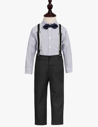 Toddler Boys Bow Tie Button Up Long Sleeve Shirt & Suspender Pants