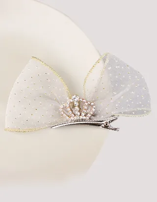 Allovin Toddler Girls Rhinestone Crown Decor Bow Hairpin