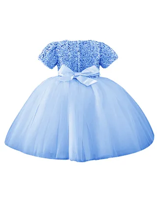 Toddler Girl Short Sleeve Sequins Flower Dress