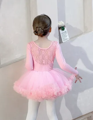 Allovin Long Sleeve Tutu Lace Ballet Leotard Dance Dress