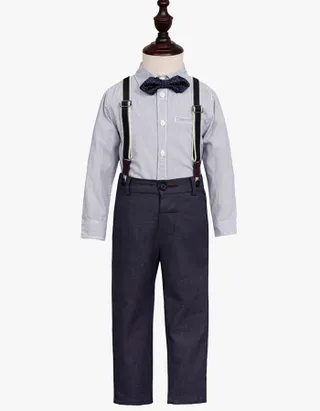 Toddler Boys Bow Tie Button Up Long Sleeve Shirt & Suspender Pants