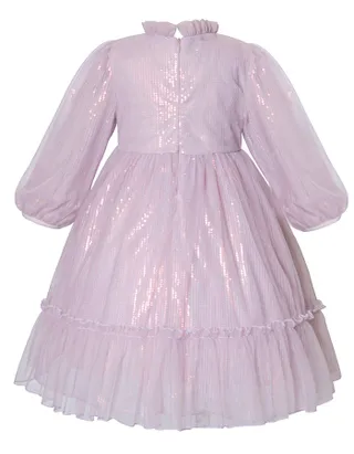 Allovin Toddler Girl A-line Long Sleeve Princess Sequin Tulle Dress for Party
