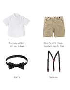 Toddler Boys Bow Tie Short Sleeve 100% Cotton Shirt & Suspender Shorts
