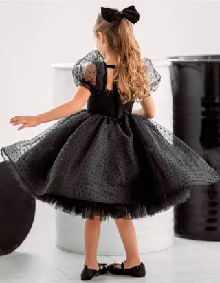 Little Girl Puffy Sleeve Princess Pageant Lace Tulle Vintage Dress