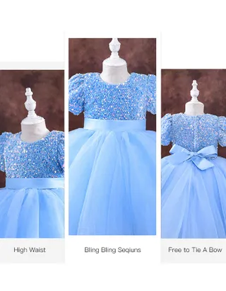 Toddler Girl Short Sleeve Sequins Flower Dress