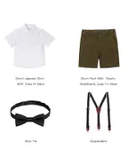 Toddler Boys Bow Tie Short Sleeve 100% Cotton Shirt & Suspender Shorts