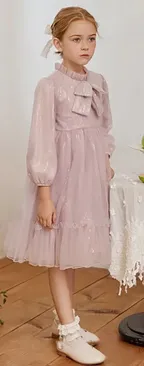 Allovin Toddler Girl A-line Long Sleeve Princess Sequin Tulle Dress for Party