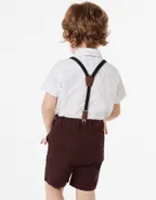 Toddler Boys Bow Tie Short Sleeve 100% Cotton Shirt & Suspender Shorts