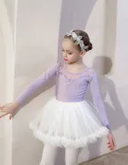 Allovin Long Sleeve Tutu Lace Ballet Leotard Dance Dress