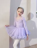 Allovin Long Sleeve Tutu Lace Ballet Leotard Dance Dress
