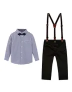 Toddler Boys Bow Tie Button Up Long Sleeve Shirt & Suspender Pants