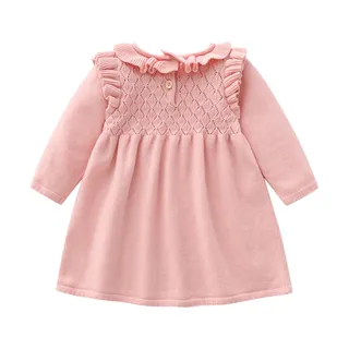 ALLOVIN Toddler Girls Ruffle Trim Knit Sweater Dress