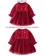 ALLOVIN Red Long Sleeve Burgundy Dress