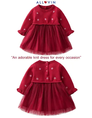 ALLOVIN Red Long Sleeve Burgundy Dress