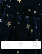 ALLOVIN Sparkly Stars Navy Blue Velvet Dress