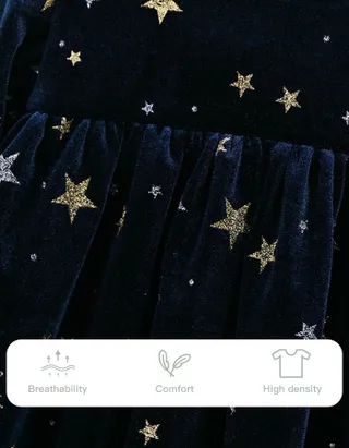 ALLOVIN Sparkly Stars Navy Blue Velvet Dress