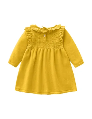 ALLOVIN Toddler Girls Ruffle Trim Knit Sweater Dress