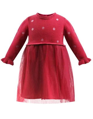 ALLOVIN Red Long Sleeve Burgundy Dress