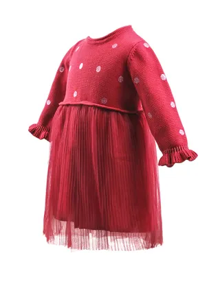 ALLOVIN Red Long Sleeve Burgundy Dress